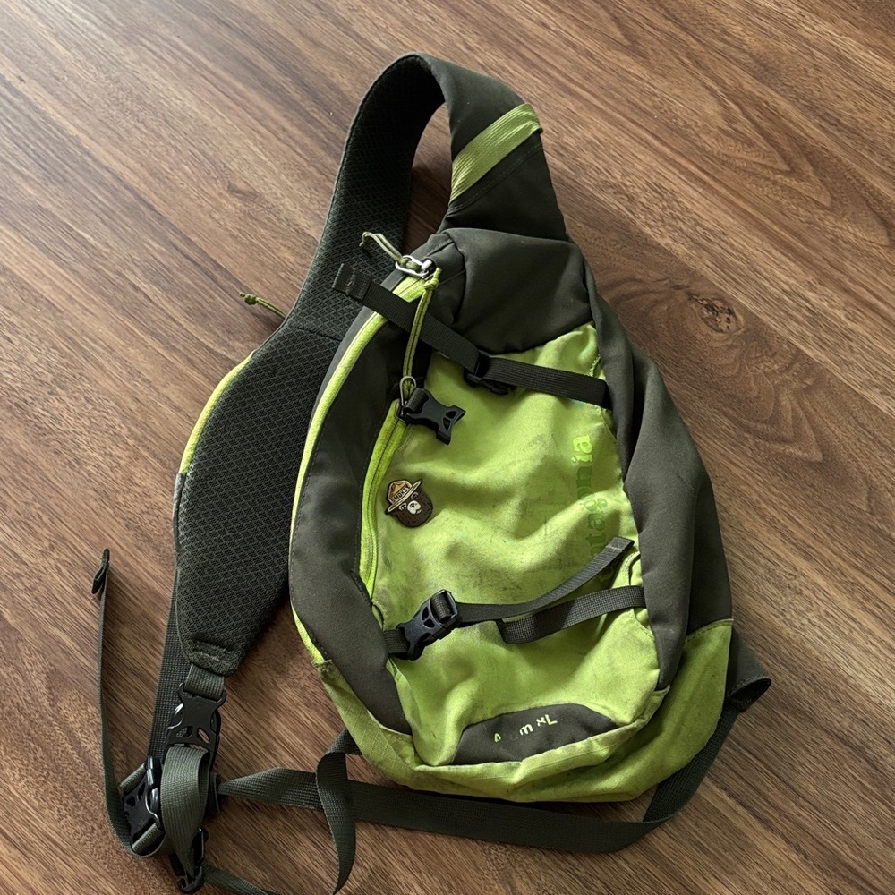 Patagonia green Atom sling bag